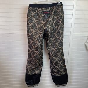 Kemper Women’s Ski/Snow Board Pants Solid Black Ext & Lace Print Inside Size L